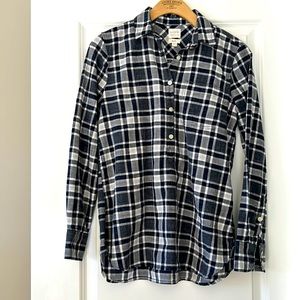 J Crew Boy-Fit Black & White Plaid Popover Top w Patch Pocket